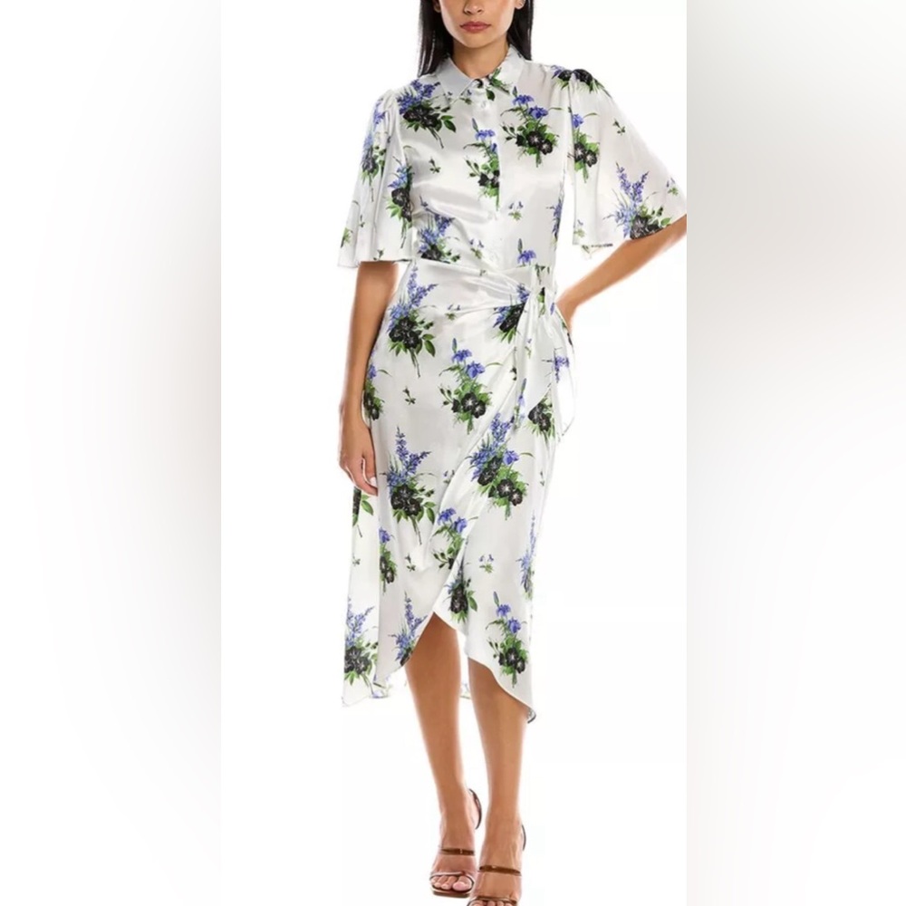 NWT Les Rêveries Flutter Sleeve Silk Midi Dress, Size 0